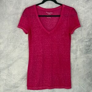Y2k American Eagle Women's Pink V Neck Long T-Shirt sz S Layering Indie